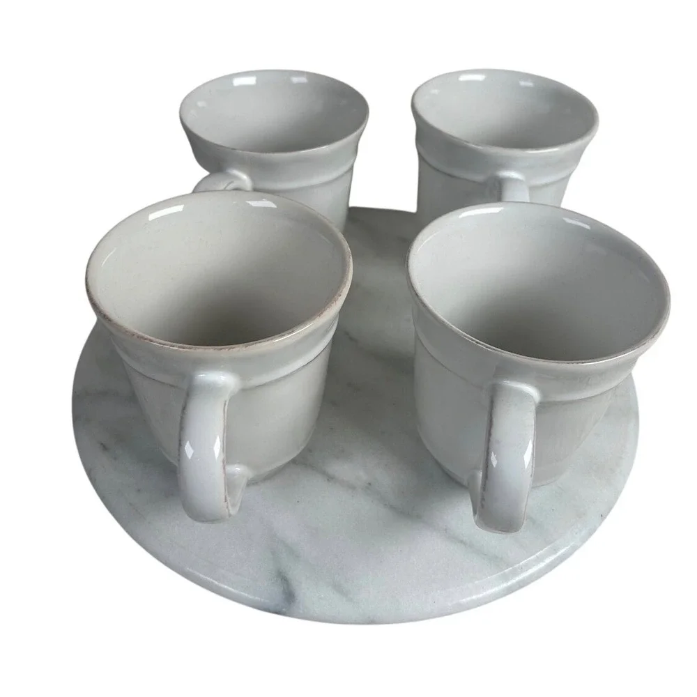 Pottery Barn Sausalito White Coffee Mugs Set of 4 Handcrafted Portugal Stoneware